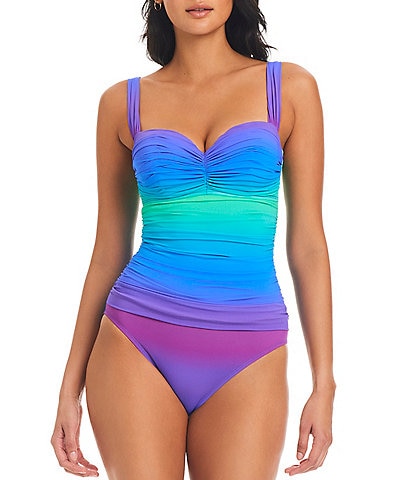Bleu Rod Beattie Heat Of The Moment Ombre Print Shirred Underwire Bandeau One Piece Swimsuit
