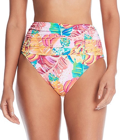 Bleu Rod Beattie I Like It Floral Print Shirred High Waist Swim Bottom