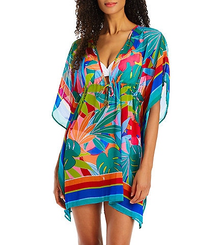 Bleu Rod Beattie Life of the Party Placement Border Print Caftan Cover-Up