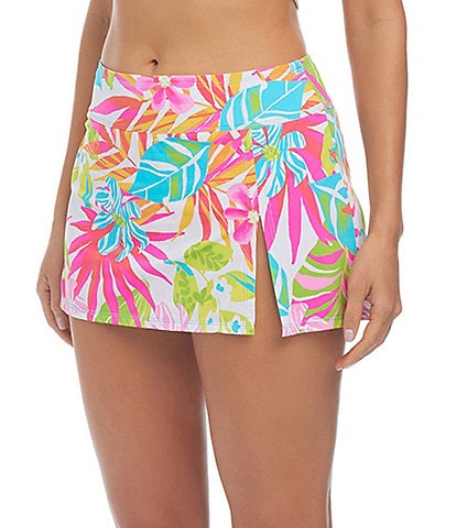 Bleu Rod Beattie Packing A Punch Floral Print High Waist Skirted Hipster Swim Bottom