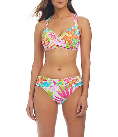 Bleu Rod Beattie Packing A Punch Floral Print Sweetheart Neck Shirred Underwire Swim Top & Sarong Hipster Swim Bottom