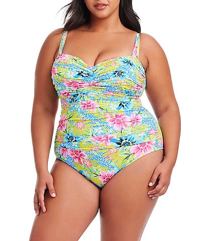 Bleu Rod Beattie Plus Size Let's Get Away Sweetheart Neck Underwire Shirred Bandeau One Piece Swimsuit