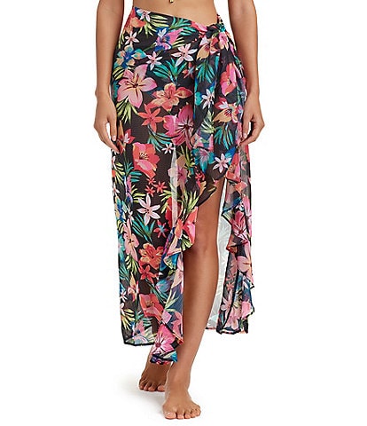 Bleu Rod Beattie Sweet Escape Floral Print Ruffle Sarong Swim Cover-Up