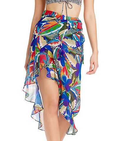 Moda Minx give me butterflies ruffle chiffon sarong in blue butterfly print  - ShopStyle Swimsuit Coverups