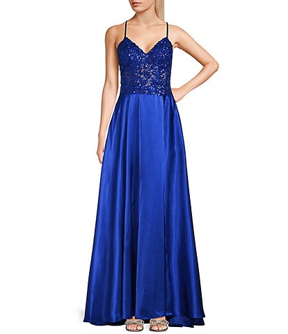 Blondie Nites Illusion Embellished Corset Lace-Up Back Satin Ball Gown