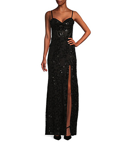 Blondie Nites Spaghetti Strap Sequin Lace Corset Dress