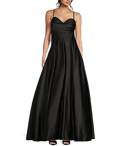Blondie Nites Stone Sweetheart Drape Neck Tie Back A-Line Ball Gown