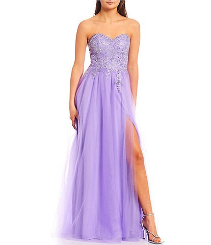 Blondie Nites Strapless Lace-Up Back Embroidered Corset Gown