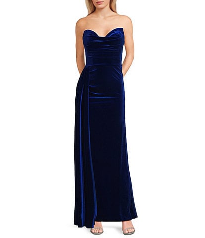 Blondie Nites Velvet Strapless Side Sash Gown