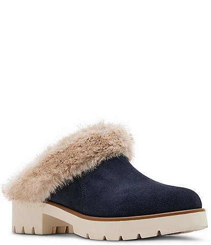 Blondo Karoline Water Resistant Suede Faux Fur Cuff Lug Heel Mules