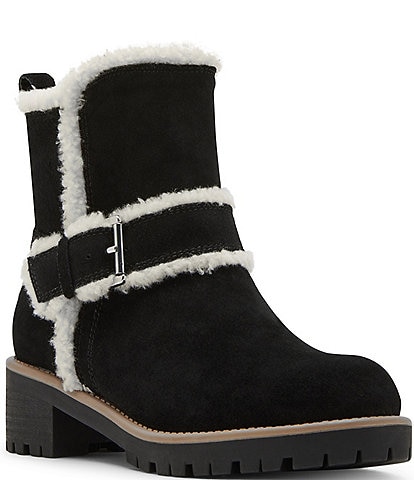 Blondo Margo Waterproof Suede Faux Shearling Block Heel Booties