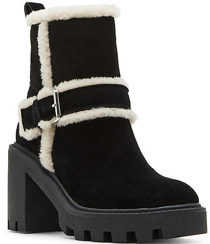 Blondo Teryn Waterproof Suede Faux Shearling Block Heel Booties