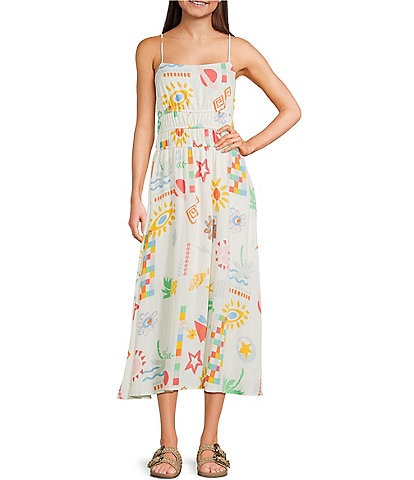 Blu Pepper Conversational Print Scoop Neck Midi Dress
