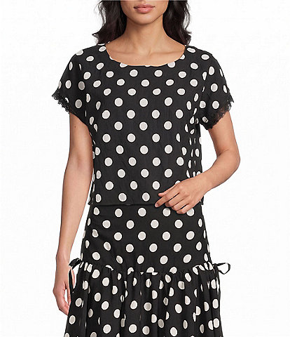 Blu Pepper Coordinating Polka Dot Lace Trim Short Sleeve Top