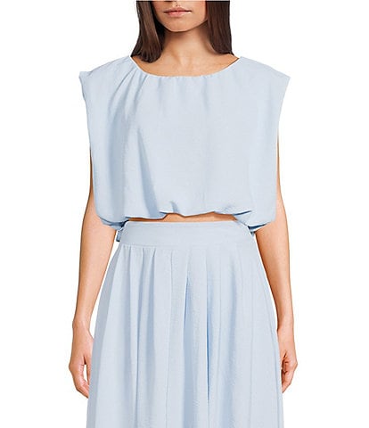 Blu Pepper Coordinating Sleeveless Cropped Tie Back Bubble Top