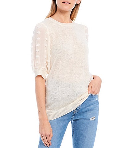 Blu Pepper Dotted Textured Elbow Sleeve Knit Top