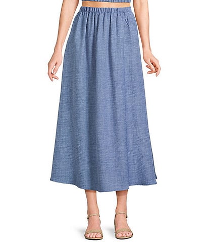 Blu Pepper Elastic Waist Pocketed Coordinating Midi Skirt