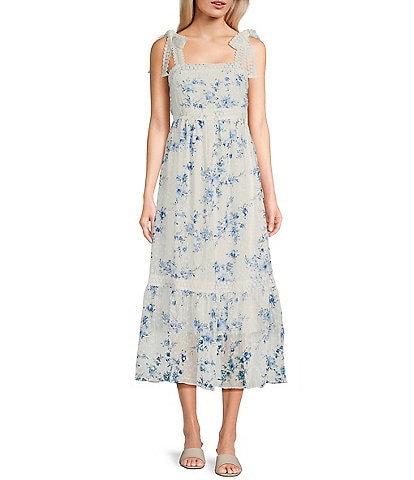 Blu Pepper Floral Print Clip Dot Midi Dress