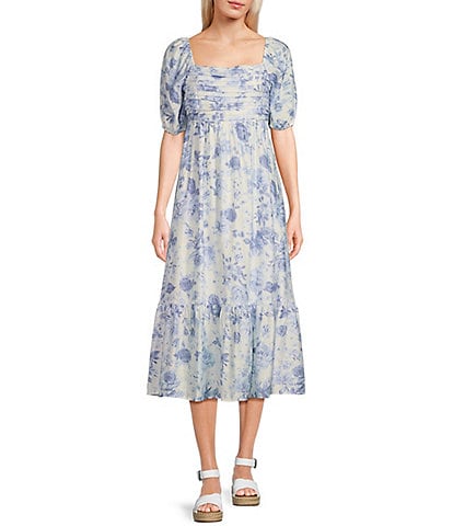 Blu Pepper Floral Print Pleated Midi Dress