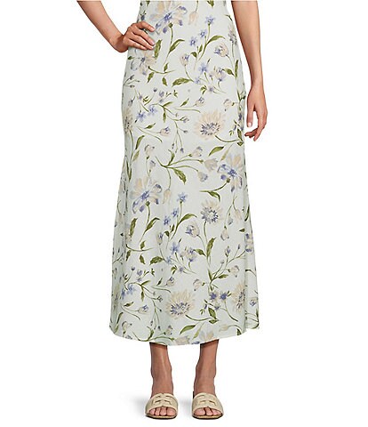 Blu Pepper Floral Printed Pull-On A-Line Midi Skirt