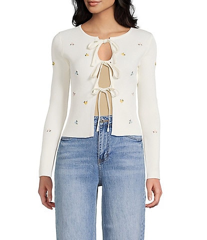 Blu Pepper Floral Tie Front Long Sleeve Cardigan