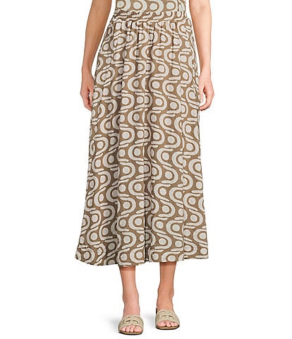 Blu Pepper Geometric Pattern Coordinating Midi Skirt