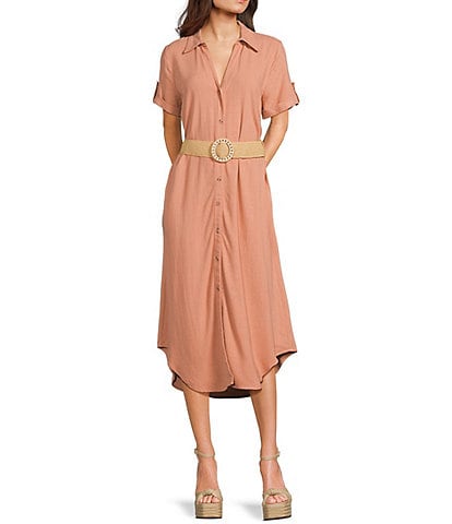 Blu Pepper Linen Blend Belated Shirt Dress