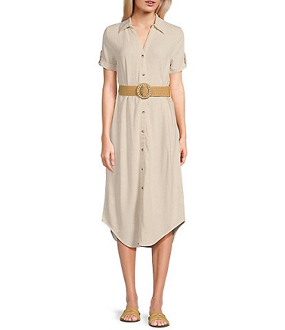 Blu Pepper Linen Blend Belated Shirt Dress
