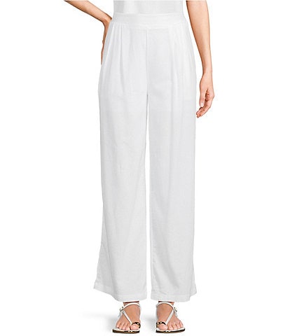 Blu Pepper Linen Blend High Waist Pleated Coordinating Pull-On Pants