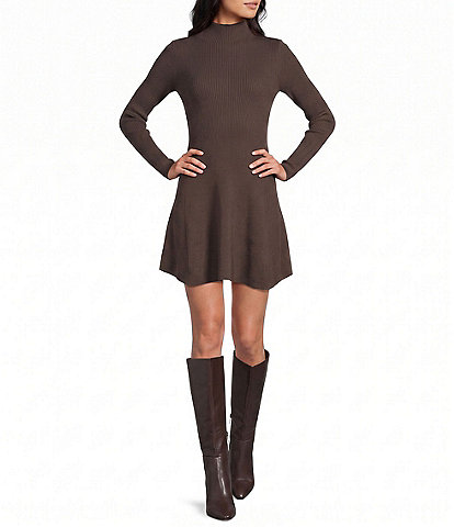 Blu Pepper Mock Neck Long Sleeve Flared Sweater Dress