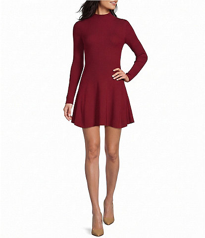 Blu Pepper Mock Neck Long Sleeve Flared Sweater Dress