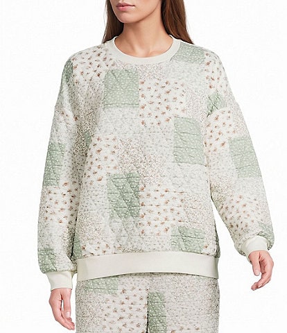 Blu Pepper Multi Floral Patchwork Long Sleeve Coordinating Crewneck