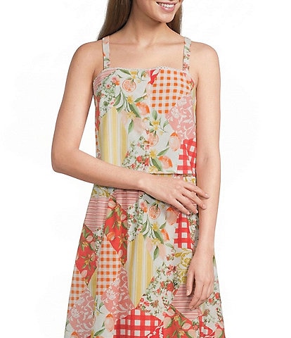 Blu Pepper Patchwork Floral Printed Square Neck Cropped Tank Top