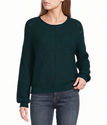 Blu Pepper Pointelle Knit Round Roll Neck Long Sleeve Sweater