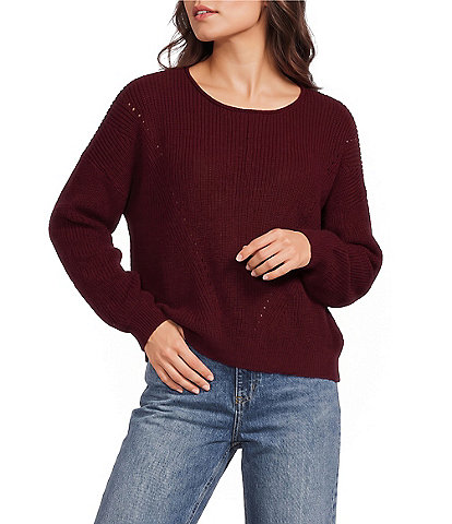 Blu Pepper Pointelle Knit Round Roll Neck Long Sleeve Sweater