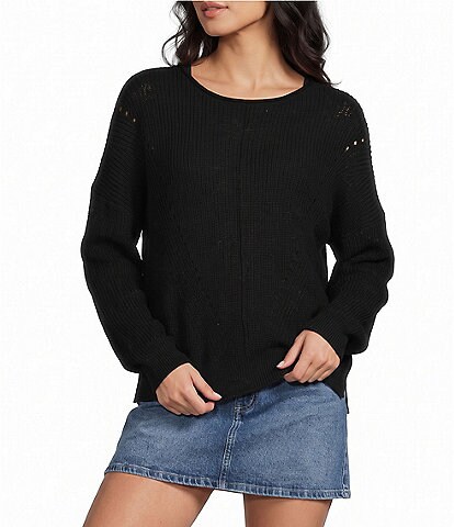 Blu Pepper Pointelle Knit Round Roll Neck Long Sleeve Sweater