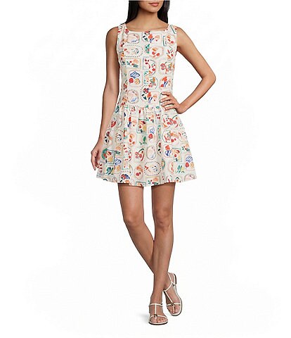 Blu Pepper Printed Round Neck Sleeveless Dress