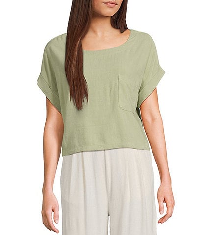 Blu Pepper Short Sleeve Linen Blend Coordinating Box Top