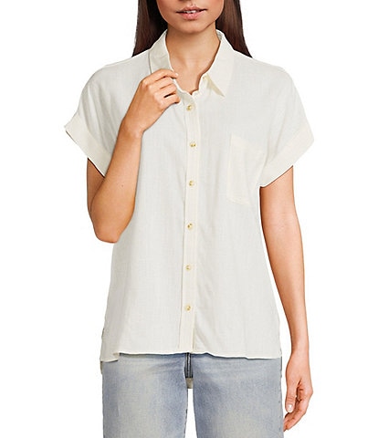 Blu Pepper Short-Sleeve Linen-Blend Shirt