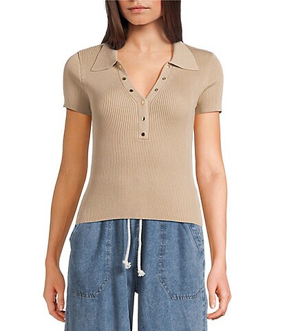 Blu Pepper Short Sleeve Snap Front Knit Top