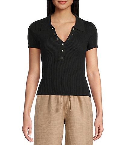 Blu Pepper Short Sleeve Snap Front Knit Top