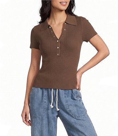 Blu Pepper Short Sleeve Snap Front Knit Top