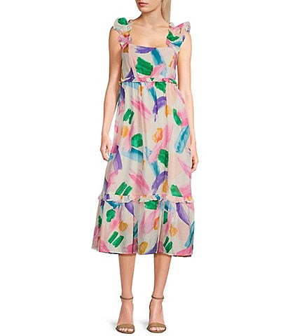 Blu Pepper Sleeveless Abstract Print Midi Dress
