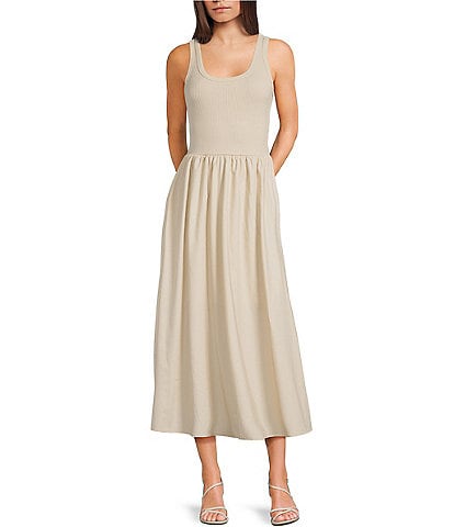 Blu Pepper Sleeveless Mixed-Media Midi Dress