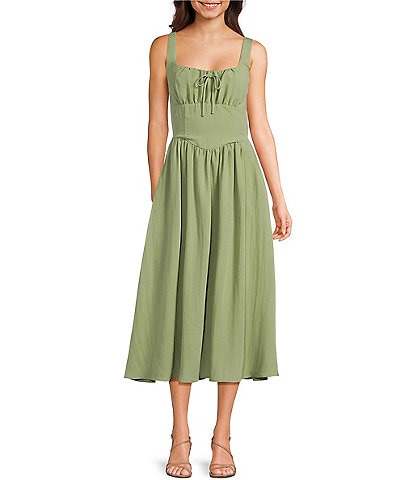 Blu Pepper Square Neck Corset Inspired Midi Dress