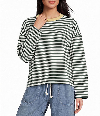 Blu Pepper Striped Boxy Long Sleeve Top