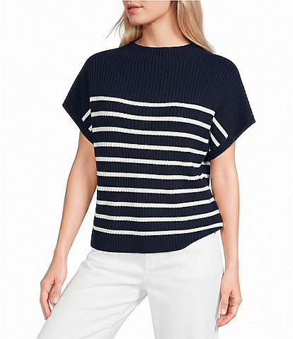 Blu Pepper Striped Mock Neck Dolman Cap Sleeve Sweater