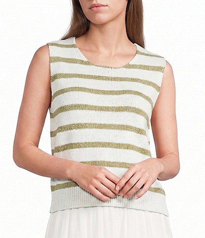 Blu Pepper Striped Tie Back Sleeveless Cropped Sweater