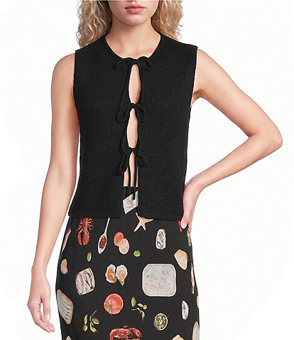 Blu Pepper Tie Front Sleeveless Knit Cardigan