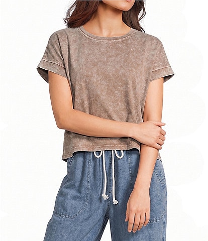 Blu Pepper Washed Boxy Knit Short Sleeve Top